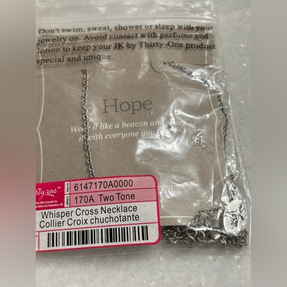 JK by Thirty-One “Whisper Cross Necklace” 2 tone silver/gold 16”+ 2” extenderNWT - Picture 6 of 7